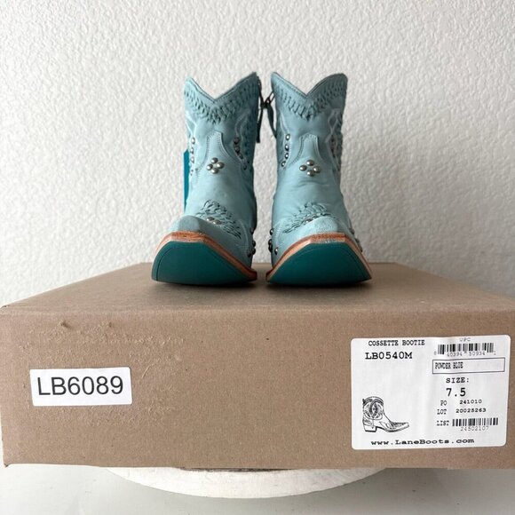 Lane COSSETTE Womens Cowboy Bootie 7.5 Blue Leather Cowgirl Western Ankle Boots - Picture 12 of 13